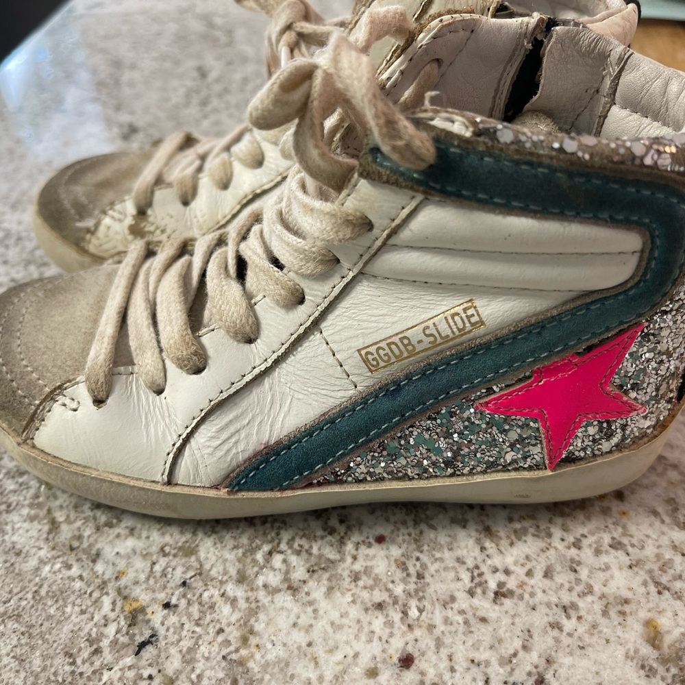 Golden Goose Kids Sneakers with Pink Star and Glitter